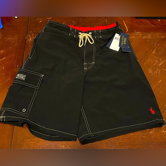 POLO RALPH LAUREN Men's 8.5" Kailua Classic Fit Swim Trunks, Black, Small - Picture 1 of 5
